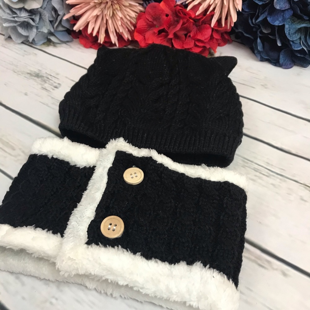 Baby/Toddler Black Hat with Ears Ring Scarf - Picture 5 of 9